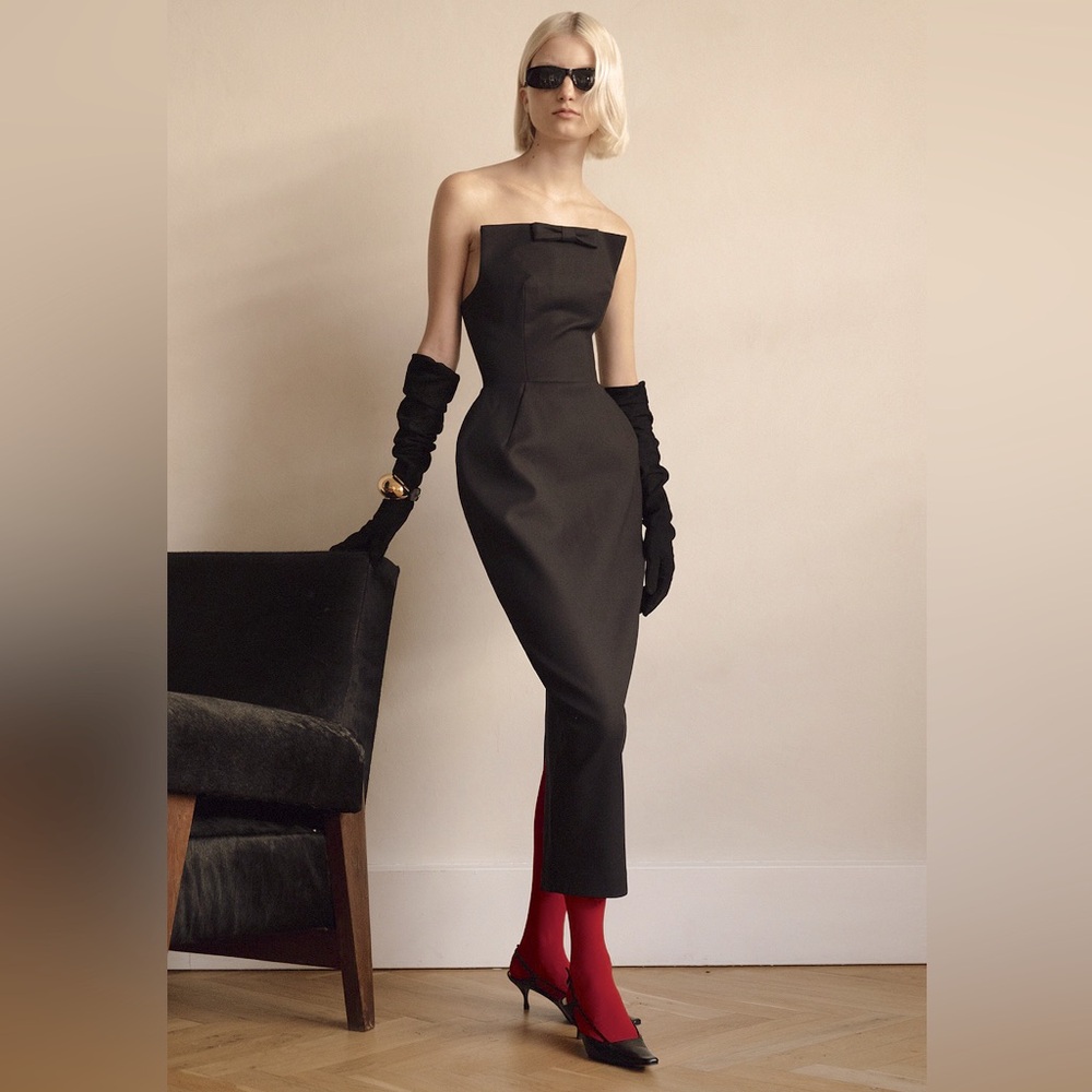 Helsa The S Curve Sculpted Dress With Bow - Black Cocktail -  amazing REVOLVE